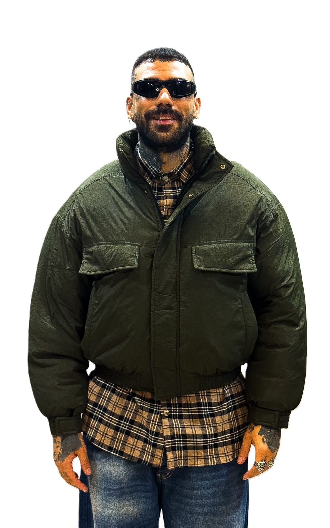 Puffercrop - Vestibilità Over molto comoda sula spalla, Cappuccio integrato Croppato in fondo